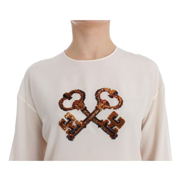 Dolce & Gabbana Sequin Embellished Silk Blouse Women White Tops & T-Shirts - Picture 5 of 6